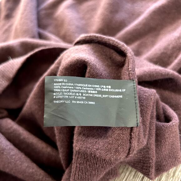NWT Theory Boatneck Merlot 100% Cashmere Sweater Dress Sz Large Long Sleeve Midi - Picture 9 of 14